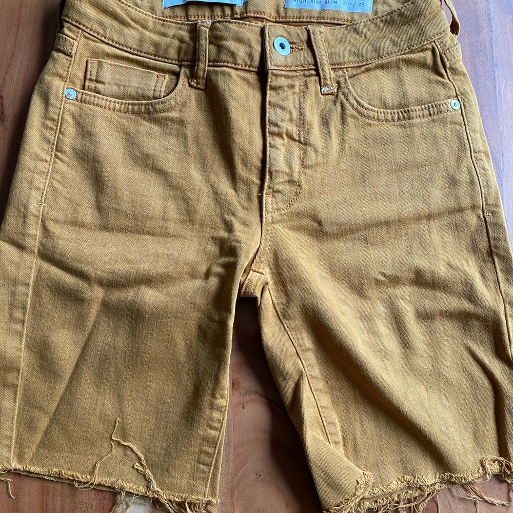 Pilcro and the Letterpress Tan Jean Shorts Distressed Style